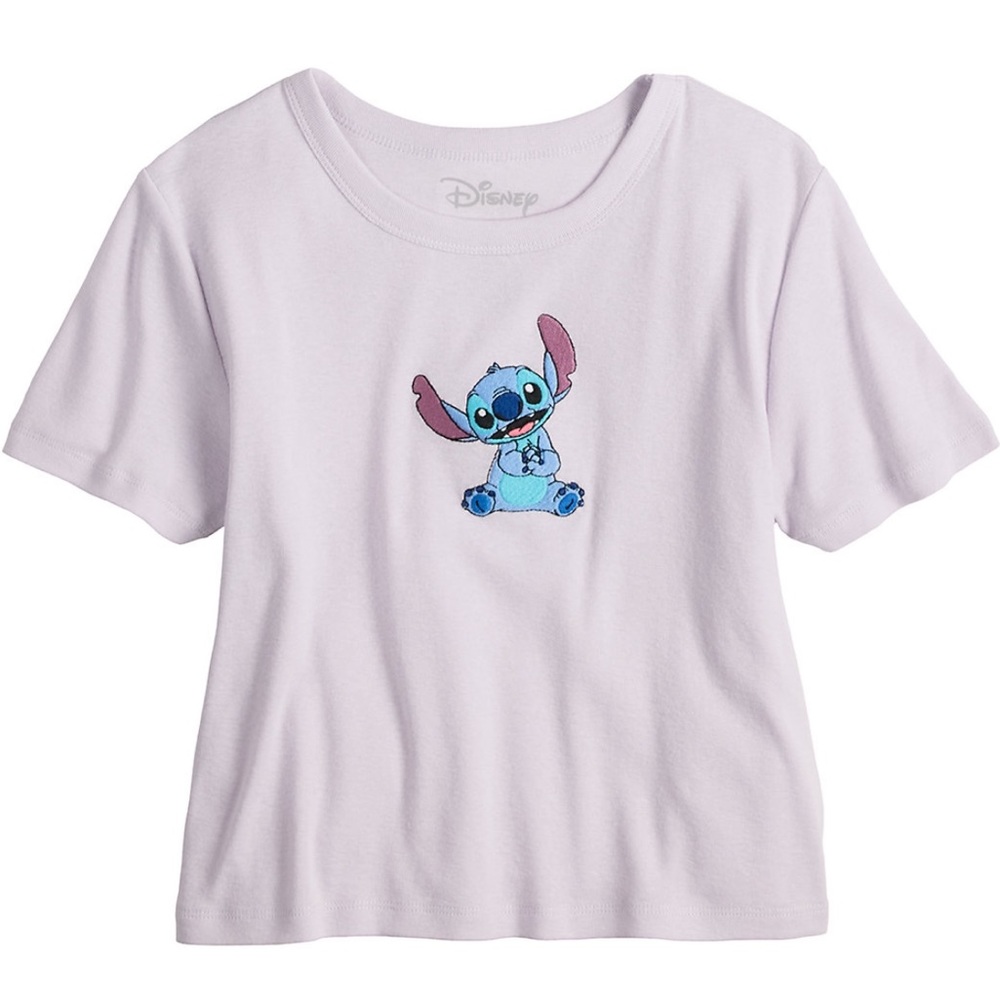 Disney’s Lilo and Stitch Juniors’ stitch sitting cropped tee.